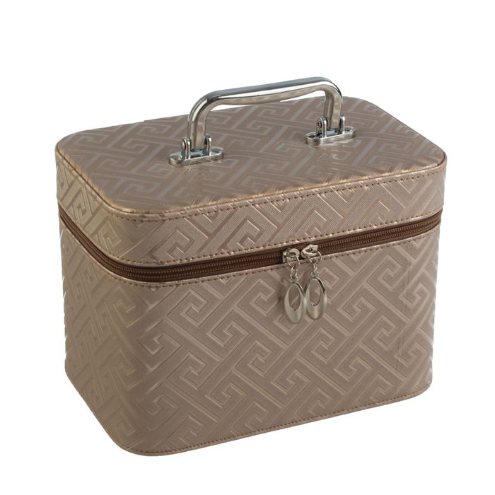 Шкатулка кожзам с зеркалом "Греция" розовое золото 17х23х15 см