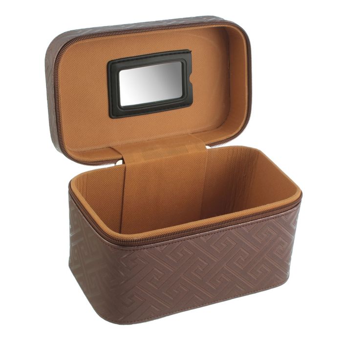 Шкатулка кожзам с зеркалом "Греция" шоколад 13,5х21х13 см