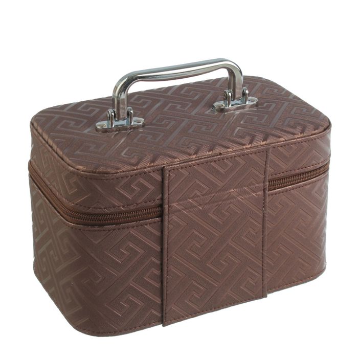 Шкатулка кожзам с зеркалом "Греция" шоколад 13,5х21х13 см