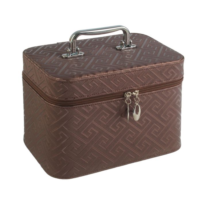 Шкатулка кожзам с зеркалом "Греция" шоколад 17х23х15 см