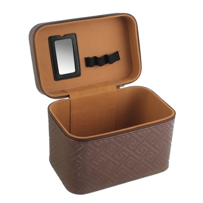 Шкатулка кожзам с зеркалом "Греция" шоколад 17х23х15 см