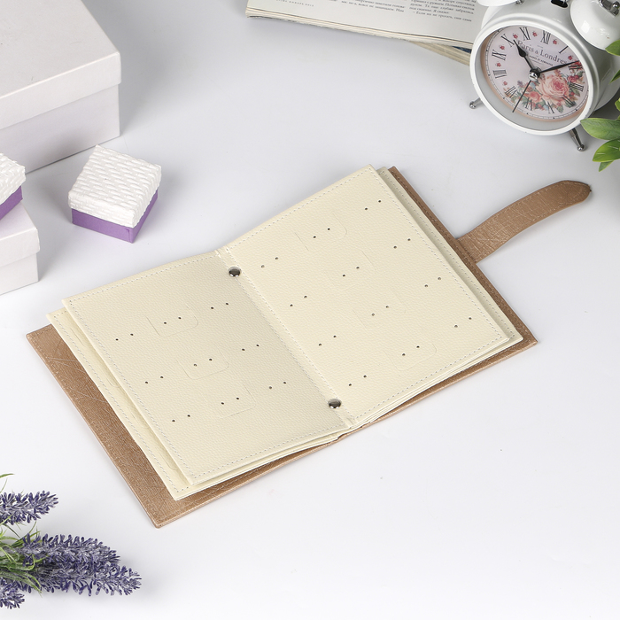 Альбом кожзам для хранения сережек 48 пар "Кофе с молоком" 3,5х18,5х14 см