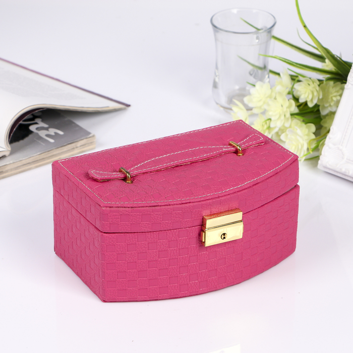 Шкатулка кожзам для украшений музыкальная "Ярко-розовая пастила" 12х18х8,5 см