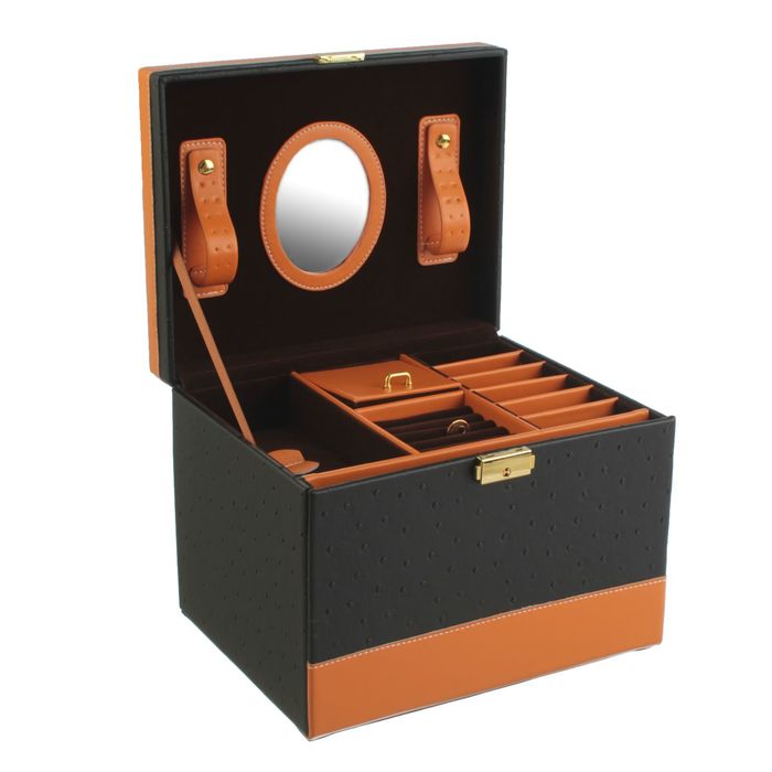 Шкатулка кожзам для украшений "Чёрный и оранж" 19х24,5х19,5 см