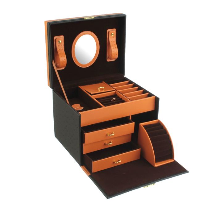 Шкатулка кожзам для украшений "Чёрный и оранж" 19х24,5х19,5 см