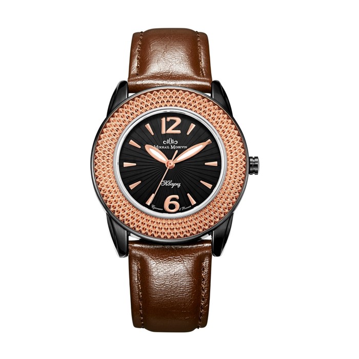 Часы наручные женские "Каприз", чёрный циферблат, коричневый ремешок, 1147A14L2/11