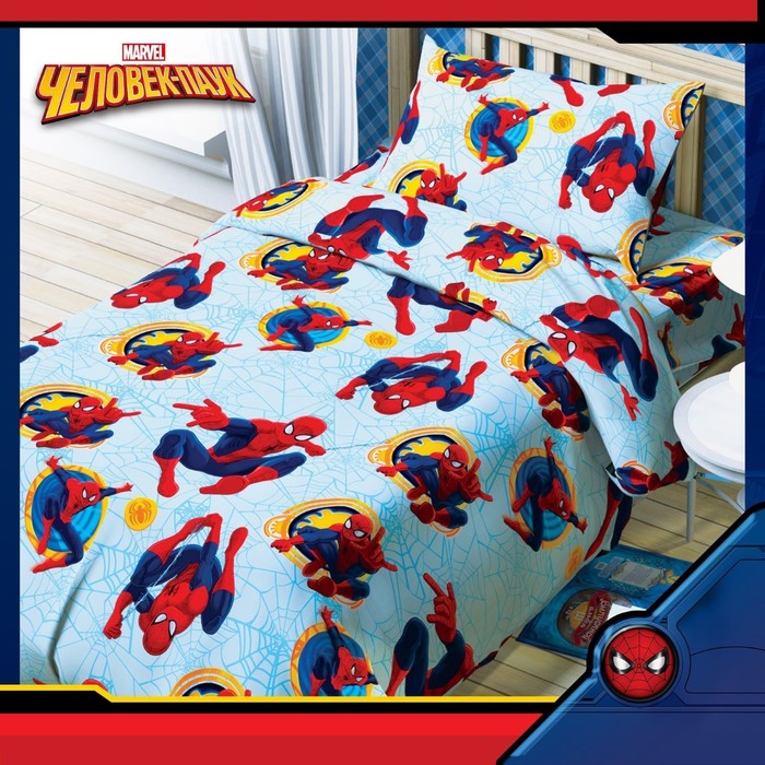 Постельное бельё 1,5 сп "Человек-паук", 143х215 см, 150х214 см, 50х70 см -1 шт,100% хлопок, бязь, 125 г/м2