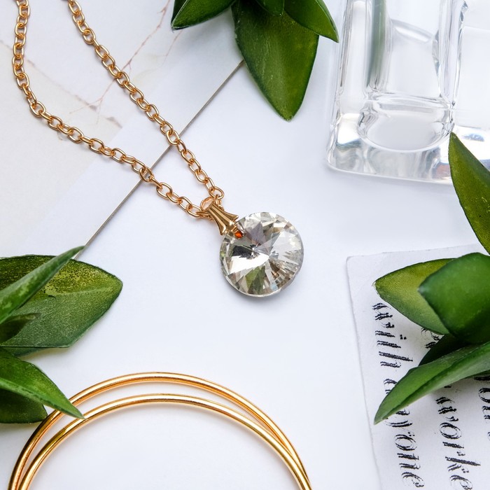 Кулон "Круг" вечерний блеск, цвет белый в золоте, 45см