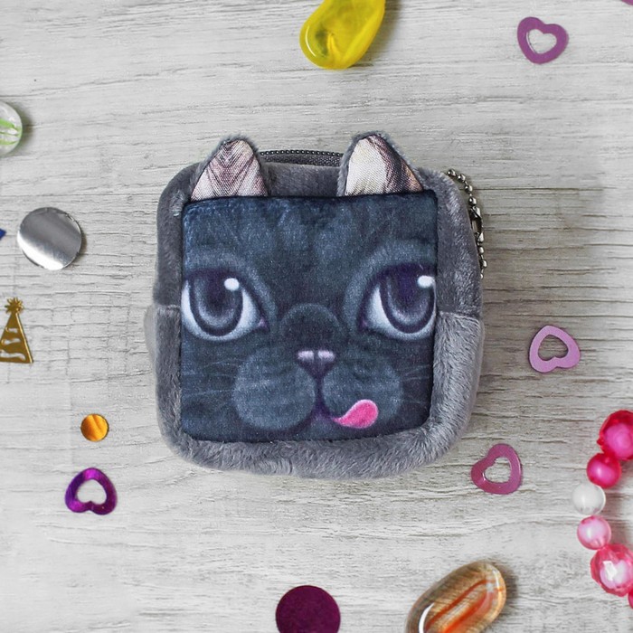 Мягкий кошелёк "Серый котик" с язычком