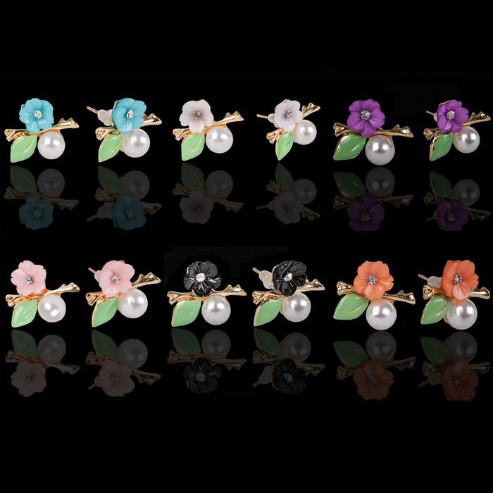 Серьги ассорти "Цветочек" с бусиной, цвет МИКС