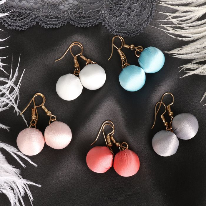 Серьги ассорти "Шарик" с текстилем, цвет МИКС