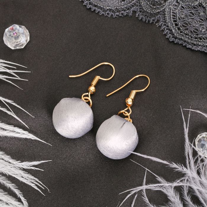 Серьги ассорти "Шарик" с текстилем, цвет МИКС