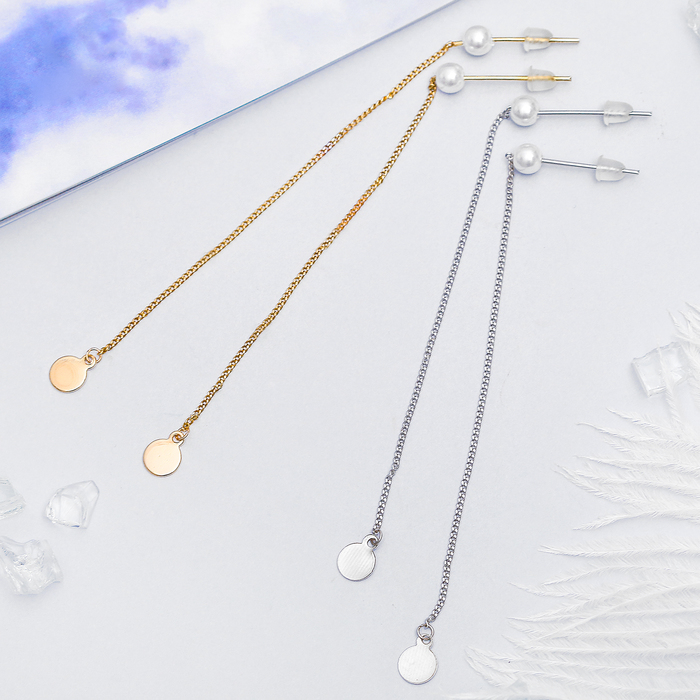 Серьги с жемчугом "Цепочки" диск малый, цвет МИКС