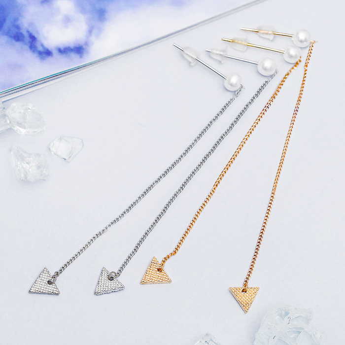 Серьги с жемчугом "Цепочки" треугольник, цвет МИКС