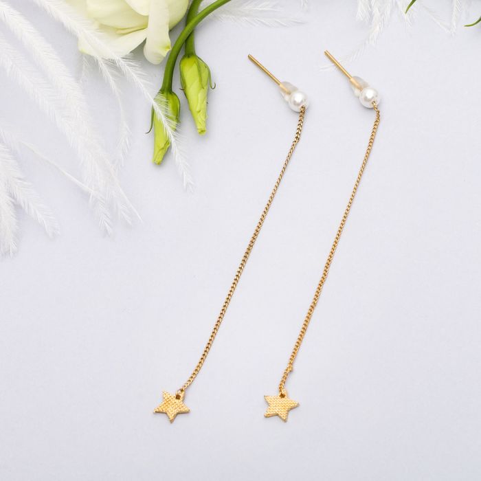 Серьги с жемчугом "Цепочки" звёздочка, цвет МИКС