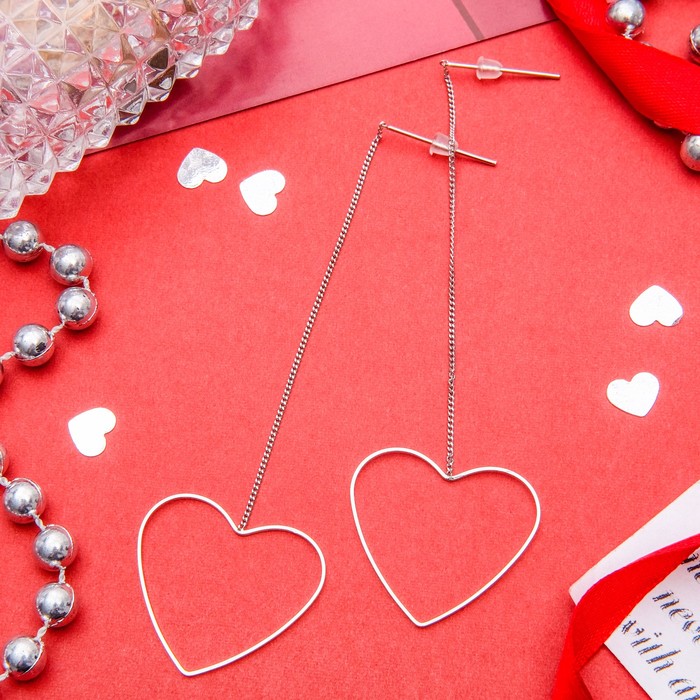 Серьги металл "Цепочки" сердце, цвет МИКС