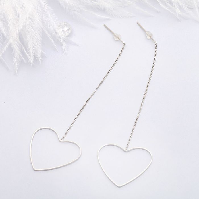 Серьги металл "Цепочки" сердце, цвет МИКС