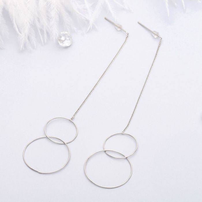 Серьги металл "Цепочки" два круга, цвет МИКС