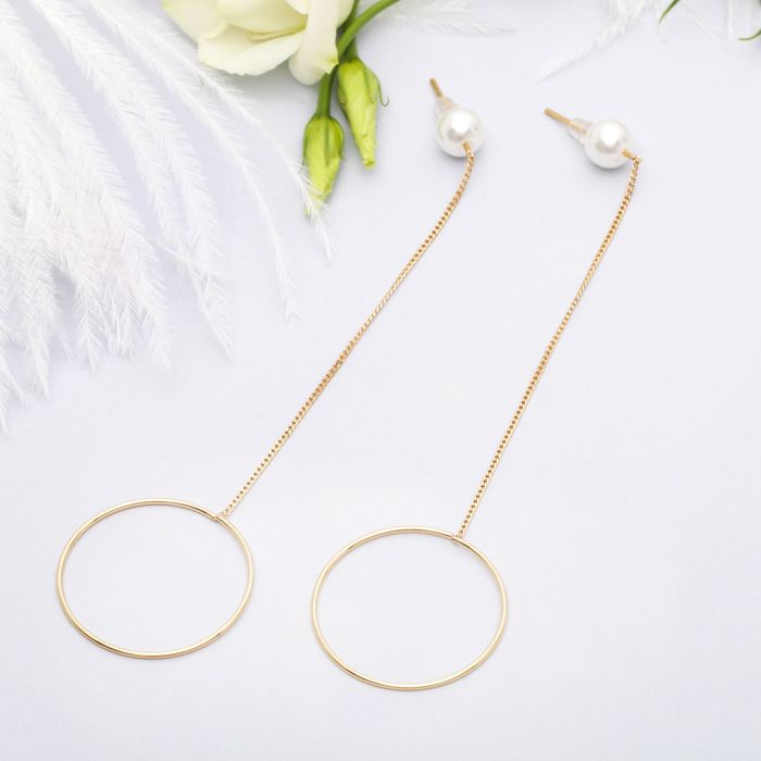 Серьги с жемчугом "Цепочки" круг, цвет МИКС