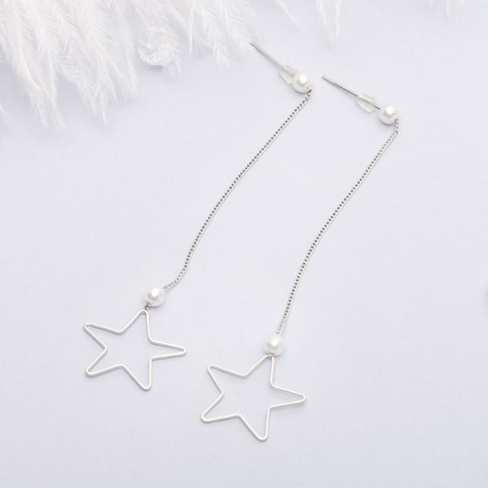 Серьги с жемчугом "Цепочки" звезда, цвет МИКС