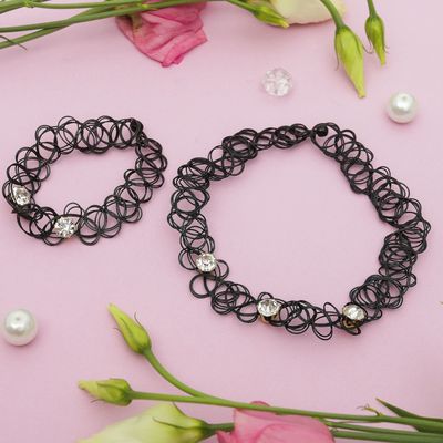 Набор 2 предмета: чокер, браслет "Классика" стразинки, цвет черный