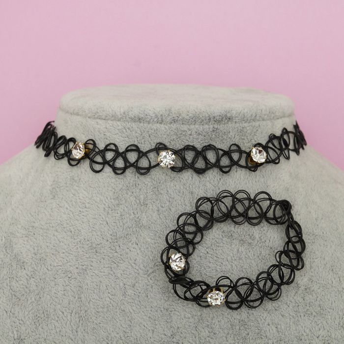 Набор 2 предмета: чокер, браслет "Классика" стразинки, цвет черный