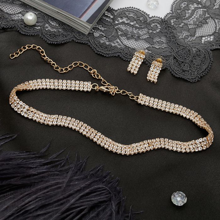 Набор 2 предмета: серьги, чокер "Сияние", цвет белый в золоте