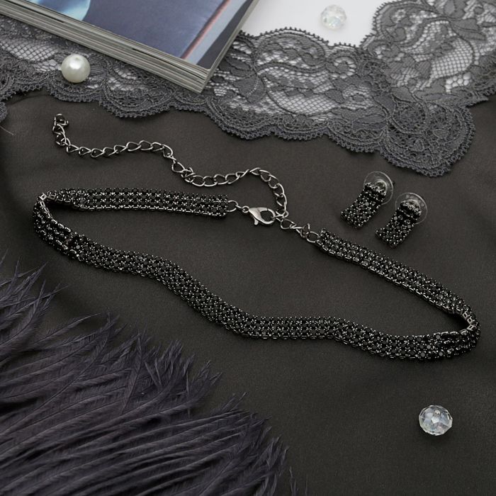 Набор 2 предмета: чокер, серьги "Сияние", цвет черный в сером металле