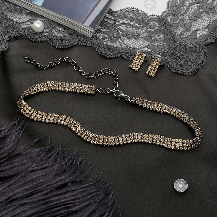 Набор 2 предмета: чокер, серьги "Сияние", цвет золотой в сером металле