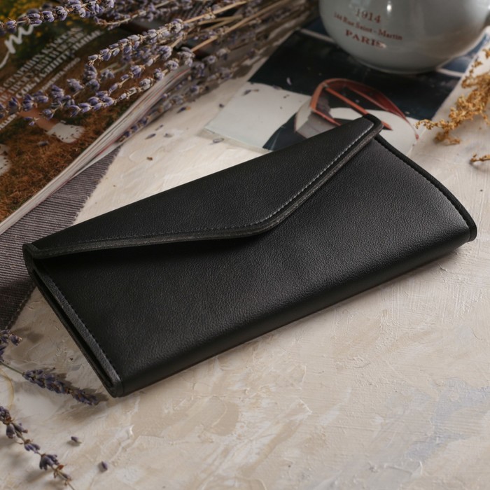 Кошелёк женский, 3 отдела, отдел для карт, цвет чёрный