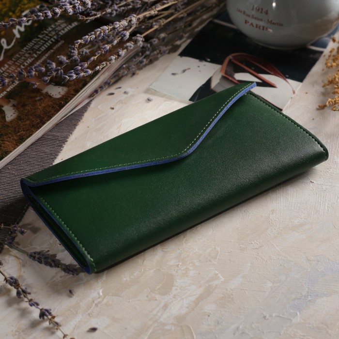 Кошелёк женский, 3 отдела, отдел для карт, цвет зелёный
