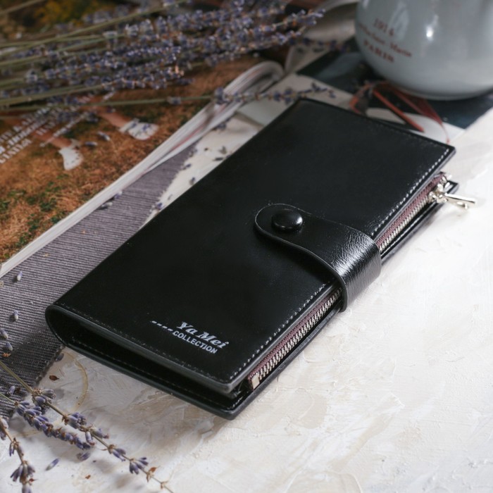 Кошелёк женский на молнии, 2 отдела, отдел для карт, монет, цвет чёрный