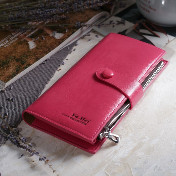 Кошелёк женский на молнии, 2 отдела, отдел для карт, монет, цвет розовый