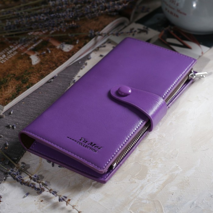Кошелёк женский на молнии, 2 отдела, отдел для карт, монет, цвет сиреневый