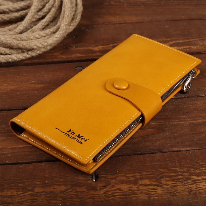 Кошелёк женский на молнии, 2 отдела, отдел для карт, монет, цвет жёлтый