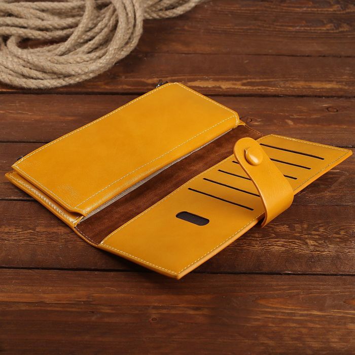 Кошелёк женский на молнии, 2 отдела, отдел для карт, монет, цвет жёлтый