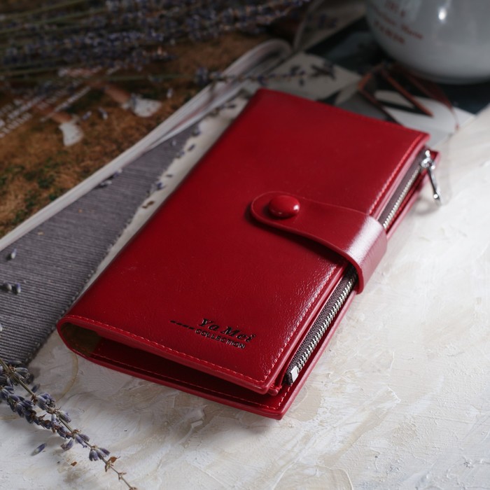 Кошелёк женский на молнии, 2 отдела, отдел для карт, монет, цвет красный