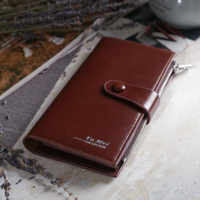 Кошелёк женский на молнии, 2 отдела, отдел для карт, монет, цвет коричневый