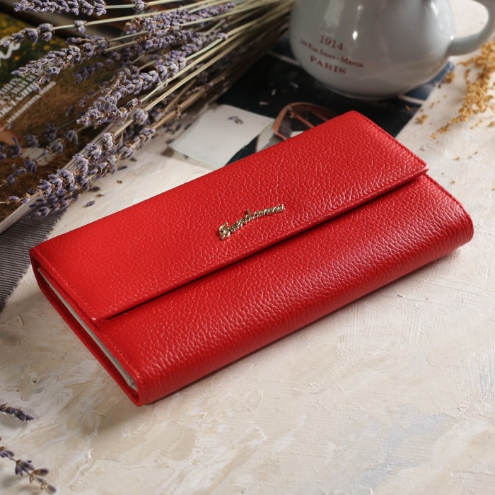 Кошелёк женский, 3 отдела, отдел для карт, для монет, цвет красный