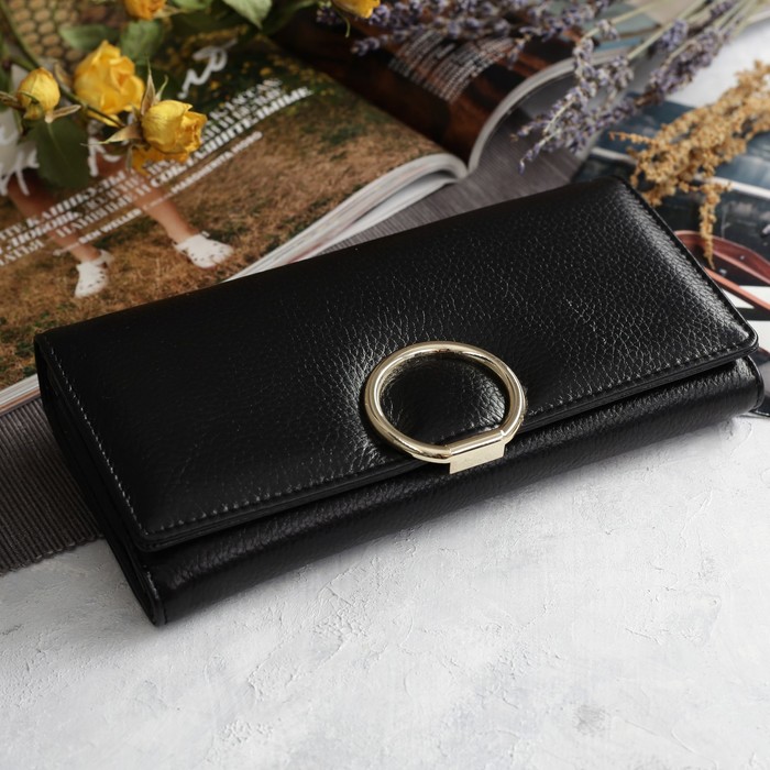 Кошелёк женский, 5 отделов, для карт, для монет на молнии, цвет чёрный