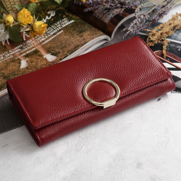 Кошелёк женский, 5 отделов, для карт, для монет на молнии, цвет красный