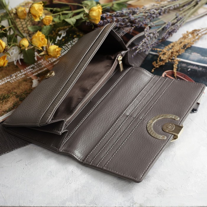 Кошелёк женский, 5 отделов, для карт, для монет на молнии, цвет серый