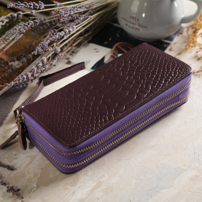 Кошелёк женский, 2 отдела на молнии, отдел для карт, для монет, цвет фиолетовый