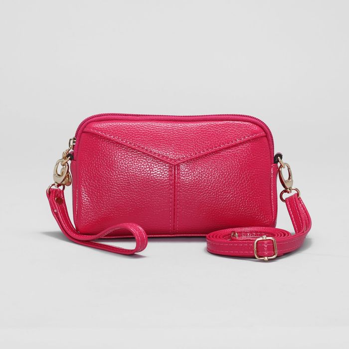 Сумка женская, отдел на молнии, наружный карман, регулируемый ремень, цвет малиновый