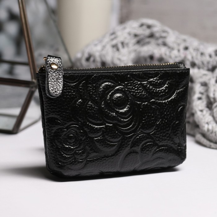 Ключница Роза, 13*2*8, отдел на молнии, с кольцом, черный