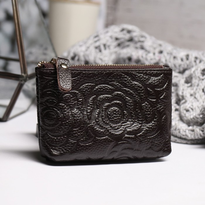 Ключница Роза, 13*2*8, отдел на молнии, с кольцом, кофе