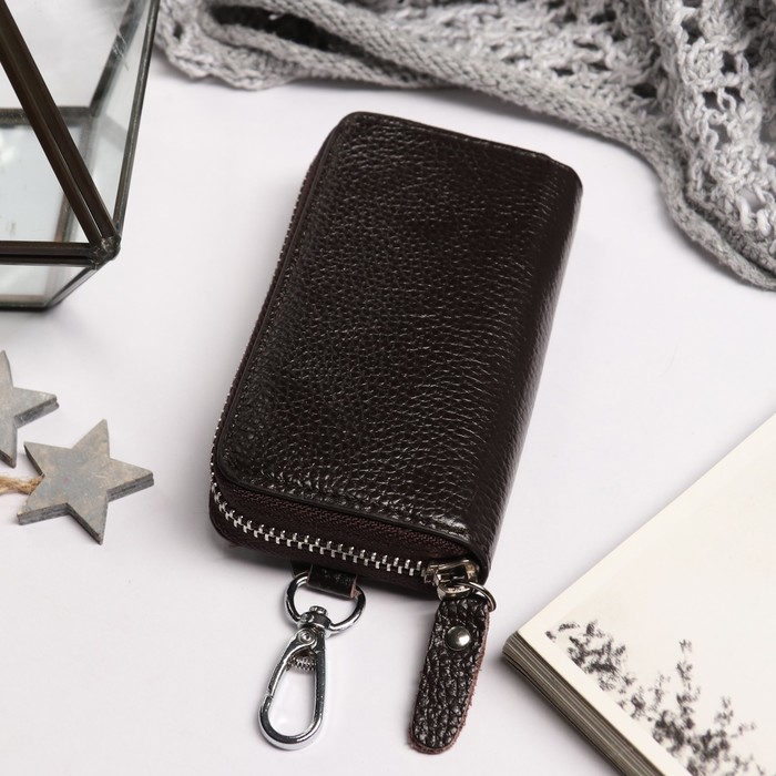 Ключница Классик, 12*2*6, 1 отд на молнии, 7 карабинов, н/карман, кофе