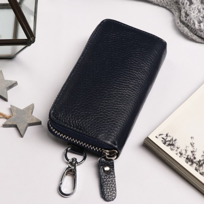 Ключница Классик, 12*2*6, 1 отд на молнии, 7 карабинов, н/карман, синий