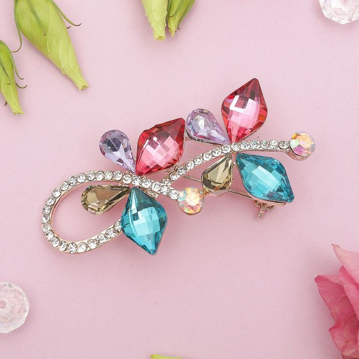 Брошь "Бабочки в паре", разноцветная в золоте