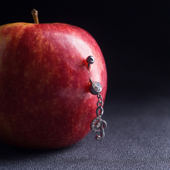 Пирсинг в пупок "Скрипичный ключ", цвет белый в серебре, фас 6 шт